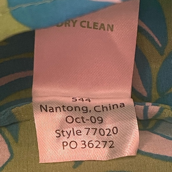 Lilly Pulitzer green blue floral 100% silk ruffle collar blouse women’s size 8 - Picture 6 of 7